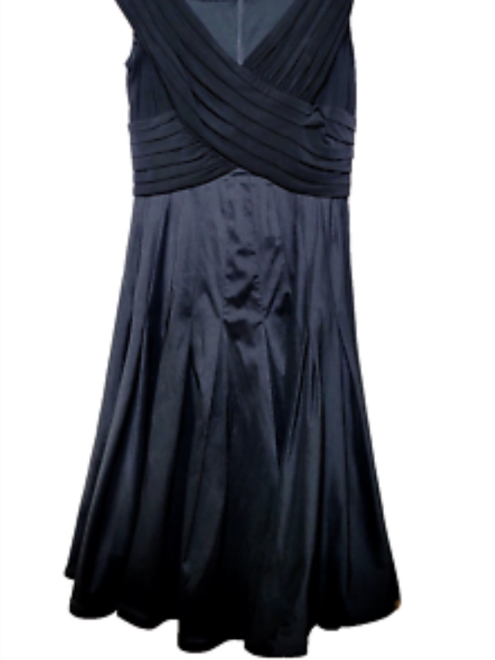 Adrianna Papell Black Satin Crossover Midi Dress